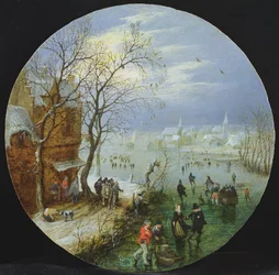 Eine Winterszene beim Schlittschuhlaufen